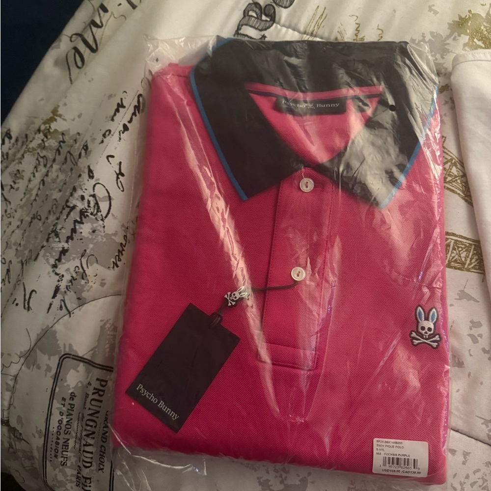 Psycho Bunny Pink and Black Polo Shirt Vibrant Style bundle size 8 (XXL)